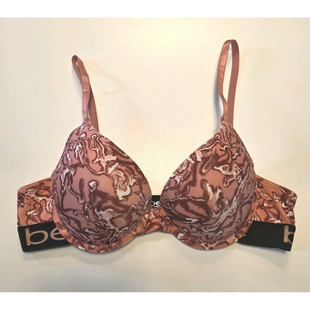 BEBE UNDERWIRE PUSH-UP BRA Pink Floral Spellout Band 36B NWOT